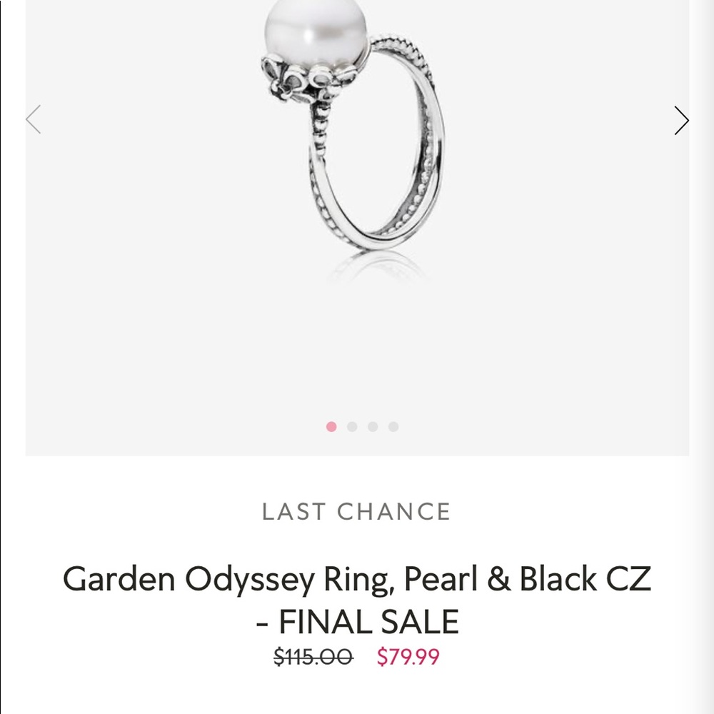 Pandora Pearl ring with flowers on side. New